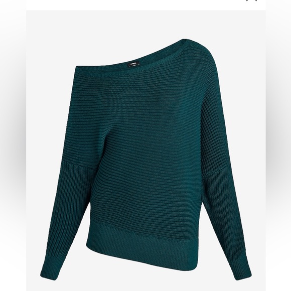Express Womens Asymmetrical Off the Shoulder Long Sleeve Sweater Medium Teal - Picture 5 of 10